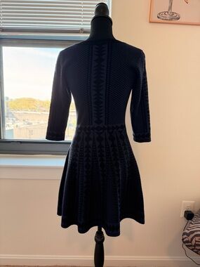 Nina Leonard Women’s Navy Patterned Fit-and-Flare Dress